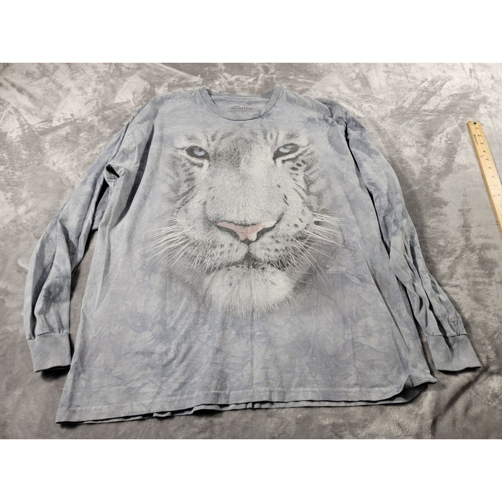 The Mountain White Tiger Long Sleeve Shirt Mens XL Gray Tie‎ Dye